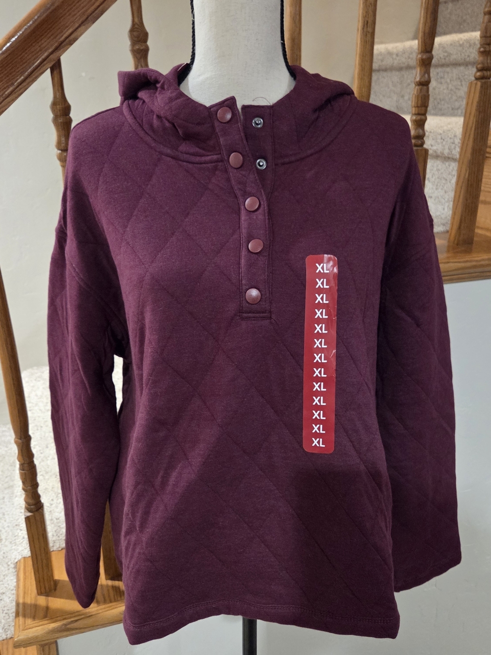 Lands End Quilted Hoodie Pullover Sweater - Plum - Women